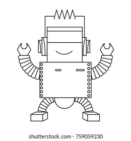 cartoon robot icon over white background black and white design vector illustration