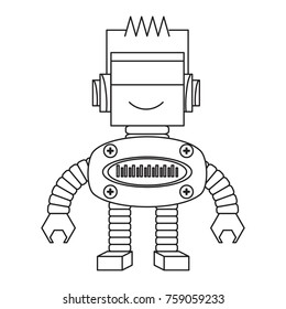 cartoon robot icon over white background black and white design vector illustration