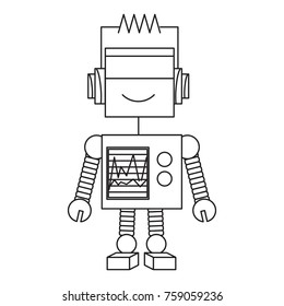 cartoon robot icon over white background black and white design vector illustration