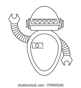cartoon robot icon over white background black and white design vector illustration