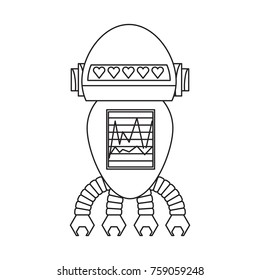 cartoon robot icon over white background black and white design vector illustration