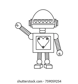 cartoon robot icon over white background black and white design vector illustration