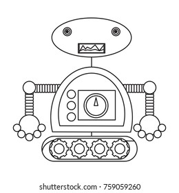 cartoon robot icon over white background black and white design vector illustration