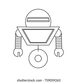 cartoon robot icon over white background black and white design vector illustration