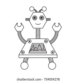 cartoon robot icon over white background black and white design vector illustration