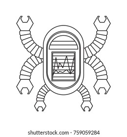 cartoon robot icon over white background black and white design vector illustration
