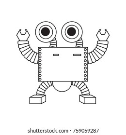 cartoon robot icon over white background black and white design vector illustration
