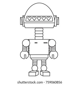 cartoon robot icon over white background black and white design vector illustration