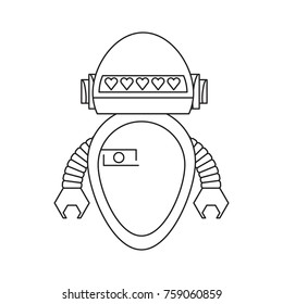 cartoon robot icon over white background black and white design vector illustration