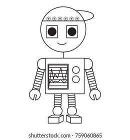 cartoon robot icon over white background black and white design vector illustration