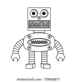 cartoon robot icon over white background black and white design vector illustration