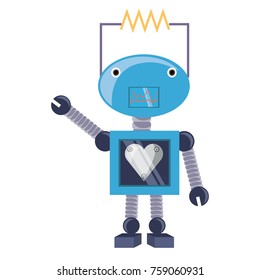 cartoon robot icon over white background colorful design vector illustration