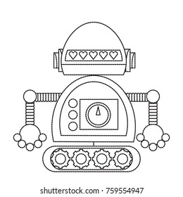 cartoon robot icon over white background black and white design vector illustration