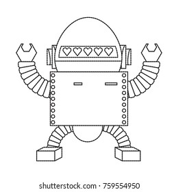 cartoon robot icon over white background black and white design vector illustration