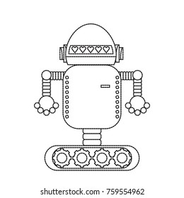 cartoon robot icon over white background black and white design vector illustration