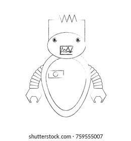 cartoon robot icon over white background black and white design vector illustration