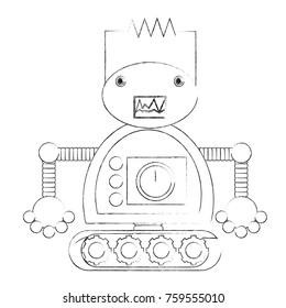 cartoon robot icon over white background black and white design vector illustration