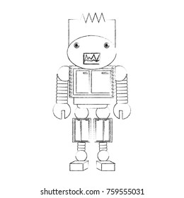 cartoon robot icon over white background black and white design vector illustration