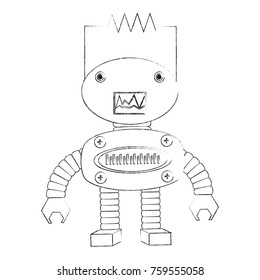 cartoon robot icon over white background black and white design vector illustration
