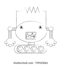 cartoon robot icon over white background black and white design vector illustration
