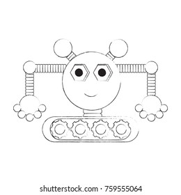 cartoon robot icon over white background black and white design vector illustration