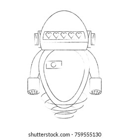 cartoon robot icon over white background black and white design vector illustration