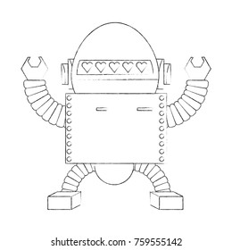 cartoon robot icon over white background black and white design vector illustration