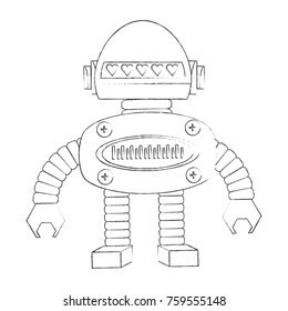 cartoon robot icon over white background black and white design vector illustration