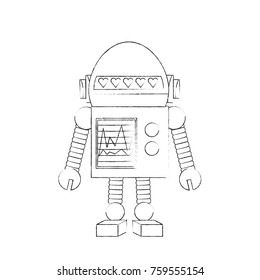 cartoon robot icon over white background black and white design vector illustration
