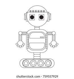cartoon robot icon over white background black and white design vector illustration