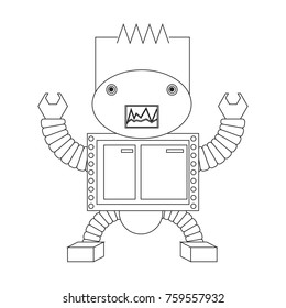 cartoon robot icon over white background black and white design vector illustration