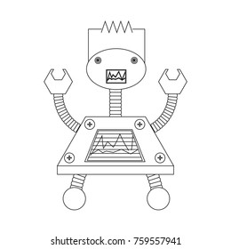 cartoon robot icon over white background black and white design vector illustration