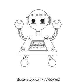 cartoon robot icon over white background black and white design vector illustration