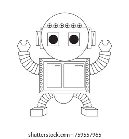 cartoon robot icon over white background black and white design vector illustration