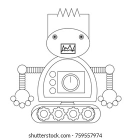 cartoon robot icon over white background black and white design vector illustration