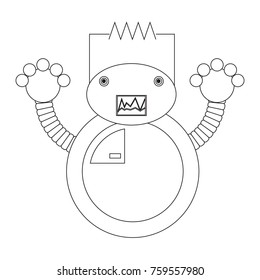 cartoon robot icon over white background black and white design vector illustration