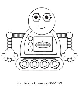 cartoon robot icon over white background black and white design vector illustration