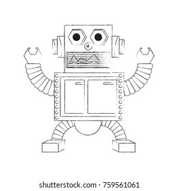 cartoon robot icon over white background black and white design vector illustration