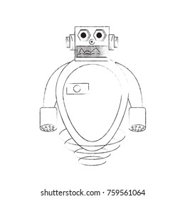 cartoon robot icon over white background black and white design vector illustration