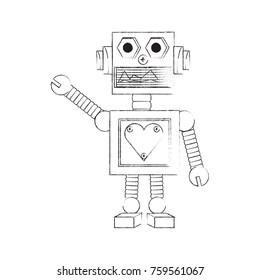cartoon robot icon over white background black and white design vector illustration