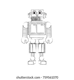 cartoon robot icon over white background black and white design vector illustration