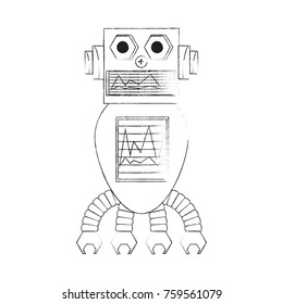 cartoon robot icon over white background black and white design vector illustration