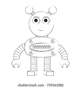 cartoon robot icon over white background black and white design vector illustration