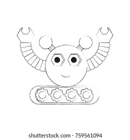 cartoon robot icon over white background black and white design vector illustration