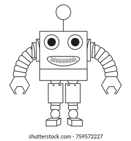 cartoon robot icon over white background black and white design vector illustration