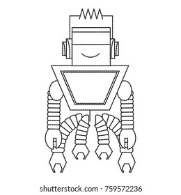 cartoon robot icon over white background black and white design vector illustration