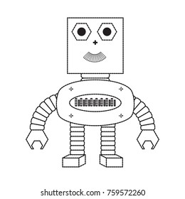 cartoon robot icon over white background black and white design vector illustration