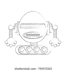 cartoon robot icon over white background black and white design vector illustration