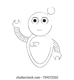 cartoon robot icon over white background black and white design vector illustration