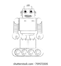 cartoon robot icon over white background black and white design vector illustration
